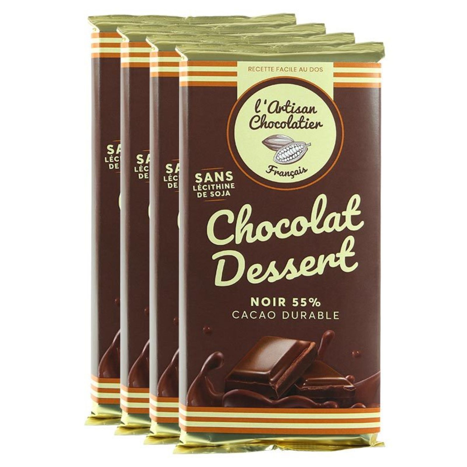 4 tablettes Chocolat Dessert 55% L'Artisan Chocolatier Les Mini Chefs